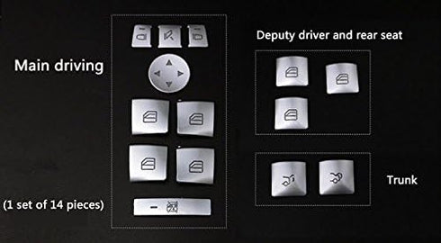 MAXDOOL 14 Pieces Car Window Glass Lift Button Trim Cover Sticker for Mercedes Benz A/B/C(W204)/E(W212)/GLA/CLA/GLK/GL/ML/GLE-Class...