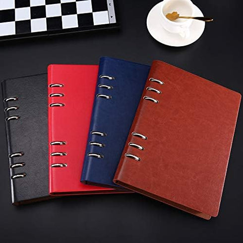 Business Office Student Openwork PU Leather Metal Binder Hardcover Spiral Refillable 6 Ring Journal Personal Planner Notebook (Brown, A6)...