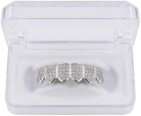 JINAO Grillz Diamond Grills for Your Teeth for Men Women 18K Gold Plated Iced Out Macro Pave Cubic Zirconia Mouth Grill with Extra Molding Bars In...
