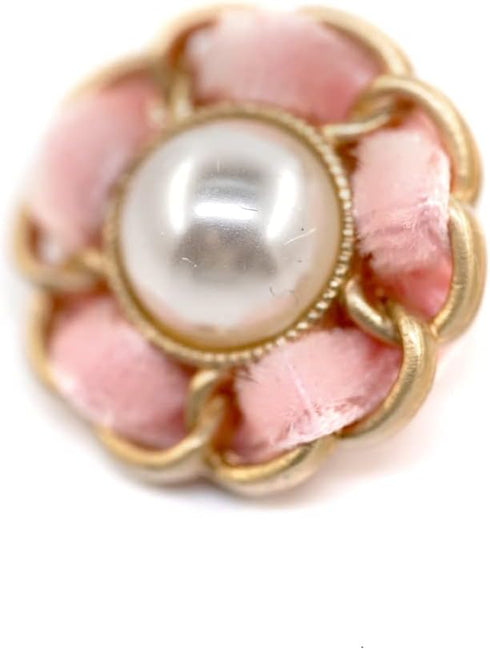Faux Pearl Sewing Shank Buttons Hollow Edge Pink Velvet Interweave Metal Base 20 Pcs - 18mm, 23/32"...