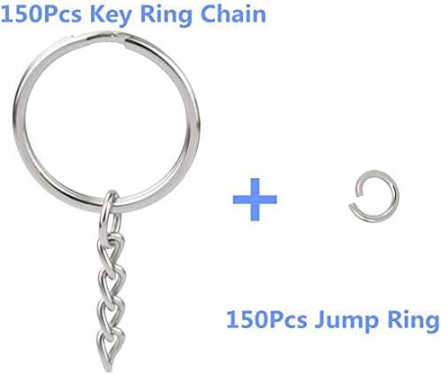 50 Pcs NANSSY 1 Inch/25mm Split Keyrings with Chain Silver Keychain Ring, Key Chains Rings Parts with Open Jump Ring and Connector...