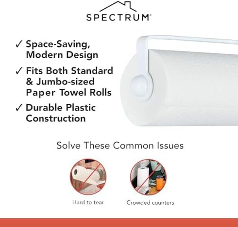 Spectrum Paper Towel Holder for Under Cabinet - Hanging Wall Mount Paper Towel Holder for Kitchen - Easy-to-Use Fits Standard & Jumbo Rolls - Mini...