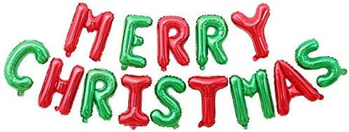 MERRY CHRISTMAS Balloons, Xmas Aluminum Foil Balloons Christmas Anniversary Party Supplies Decorations Home Party Decor, 16Inch -Red & Green(ribbo...