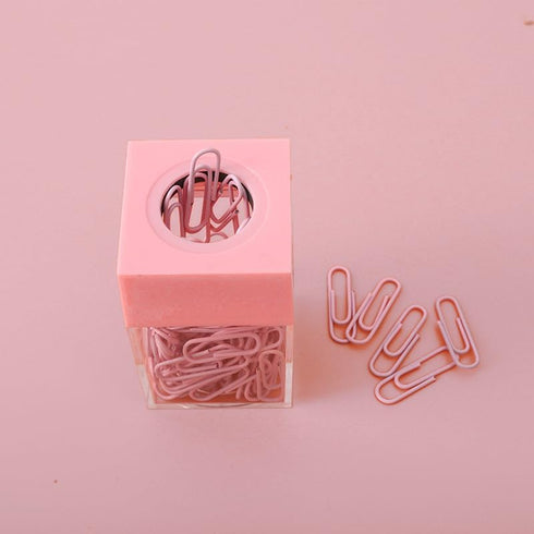 Pink Paper Cilp Dispenser Holder Clear Acrylic Paper Clip Organizers with Top Paper Clip Holders for Desk Cute Office Binder Clip, Hair Clip Offic...