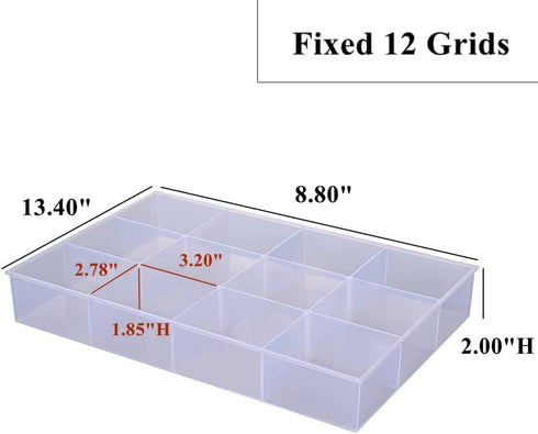 BangQiao 2 Pack Fixed 12 Grids Clear Plastic Organizer Sorting Tray and Transparent Storage Divider Box Container Case for Hardware, Craft, Sewing...