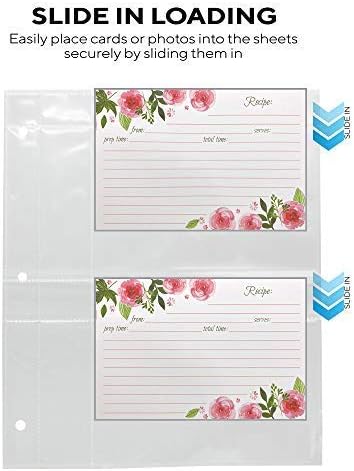 Recipe Card Protectors, Refill Sheets for 3 Ring Binders, Recipe Book Pocket Page Sheet Protectors, Holds 4 x 6-inch pockets, 4 Cards Per Sheet, C...