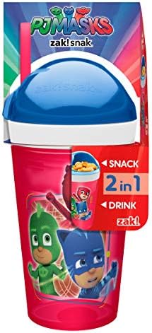 Zak Designs PJ Masks ZakSnak All-In-One Drink Tumbler + Snack Container For Toddlers – Spill-proof 4oz Snack Container Screws Securely Onto 10oz T...