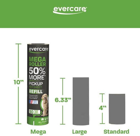 Evercare 10” Mega All-Purpose Pet Hair Lint Roller Refill, 50 Sheets – Sticky Roller for Pet Hair, Cat & Dog Hair Remover, Lint Remover, Pet Hair ...