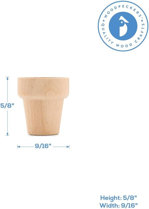 Woodpeckers Mini Wood Flower Pot 5/8-inch x 9/16-inch, Pack of 24 Unfinished Flower Pot Mini, Small Flower Pot for Crafts...