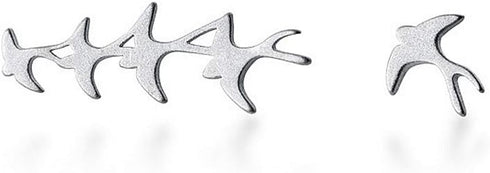 Swallow Bird Sterling Silver Earrings for Women Cute Hummingbird Cuff Wrap Crawler Climber Stud Earrings Asymmetrical Brushed Animal Post Pin Deli...