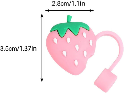 Pink Cute Strawberries Cartoon Straw Silicone Straw Plug, Straws Decorative Cap Staw Tips Bottle Accessories?Drinking Straw Dispensers?Kitchen Ute...