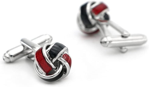 Fashion Knot Cuff Links Classic Red & Black Woven Ball Cufflinks with Gift Box...