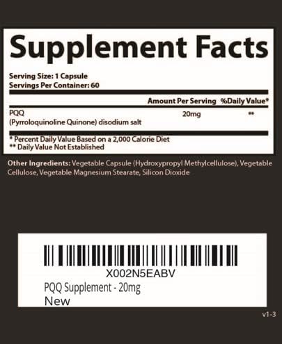 Research Labs Ultra High Purity 20mg PQQ Capsules, 120 Capsules. Pure, Concentrated High Bioavailability. Pyrroloquinoline Quinone Supplement ATP ...