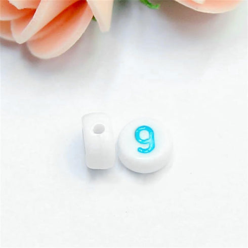 300pcs White Acrylic Number Beads 7x4mm Mixed Number Beads Acrylic Plastic Round Shape Loose Beads (White & Color)...