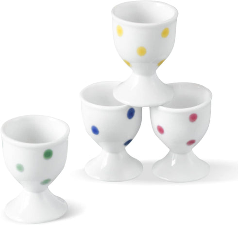 Cinf Ceramic Polka Dots Egg Cup Gift Set of 4 Porcelain Holder Breakfast Boiled Cooking Tools Stable Easy to Clean Childhood Memories Table Decora...