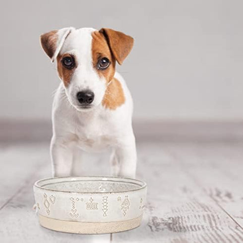 Fringe Studio Stoneware Pet Bowl with Tribal Marks, Small, White (484011), Medium...