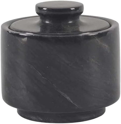 3" x 3" marble salt celler with lid 3.5oz, herb pot & candy bowl for modern kitchen countertop, trinket jewelry dish decorative container (Black)...