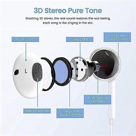 Wired Headphones with USB C (Type C) Connector, Built-in Microphone & Volume Control Music, Phone Calls, and Volume. Compatible with phone/iPad/iP...