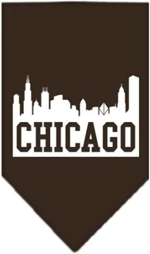 Pet and Dog Bandana Screen Printed, Chicago Skyline Black Large...