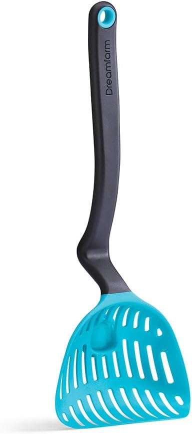 Dreamfarm Big Lestrain 13" 2-In-1 Drip-Catching, Sit-Up Food Slotted Spoon, Scoop, & Strainer that Keeps Bench Tops Mess-Free - Dreamfarm Blue...