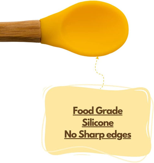 Baby Spoons Bamboo Feeding Spoon 5.5" with Silicone Tip BPA Free Toddler Food Spoons Yellow 2 PACK...