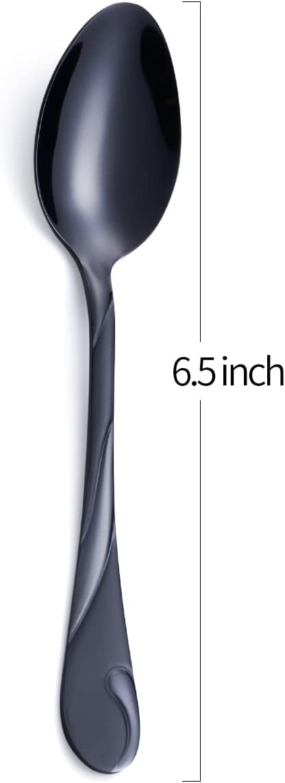 Black Dessert Spoon Set, Seeshine 6.5-inch Stainless Steel Shiny Black Teaspoon, Espresso Coffee Spoon, Set of 6...