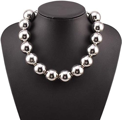 Metal Big Bead Ball Pendant Women Necklace Copper Metal Chunky Statement Round Choker Jewellery...
