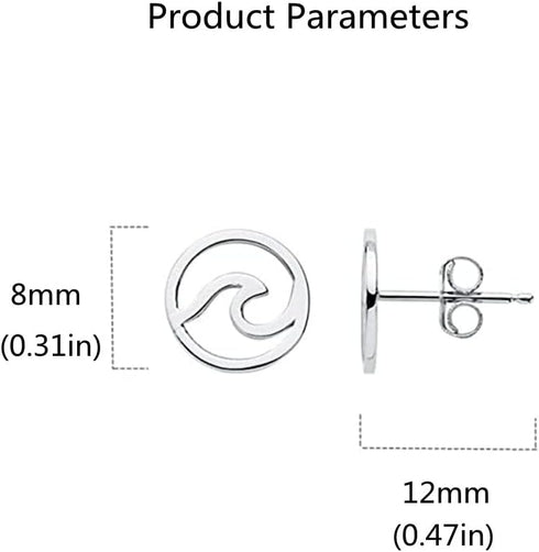 Minimalist Round Ocean Wave Tiny Stud Earrings for Women Girls Men Sterling Silver Simple Small Studs Tragus Post Hypoallergenic Holiday Sea Beach...