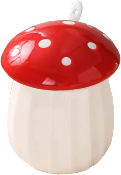 Ceramic Mushroom Shape Sugar Bowl Spice Jar Seasoning Pot with Lid Spoon...