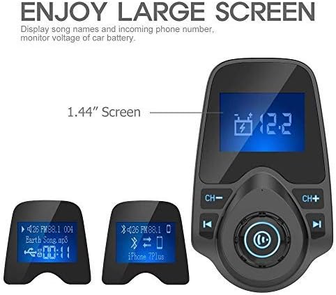 Nulaxy Bluetooth Car FM Transmitter Audio Adapter Receiver Wireless Handsfree Voltmeter Car Kit TF Card AUX 1.44 Display - KM18 Black Matte...