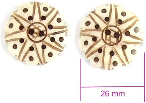 Decorative and Unique Handmade Natural Bone Buttons - Antique Ivory - 26mm - Sun & Stars Netting Design - 2 pc/pk. #1946...