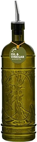 Couronne Company Olive Branch Recycled Glass Oil or Vinegar Bottle with Pour Spout, , 11 Inch Tall, 16.1 Ounce, Vintage Green, 1 Piece, 475ml...
