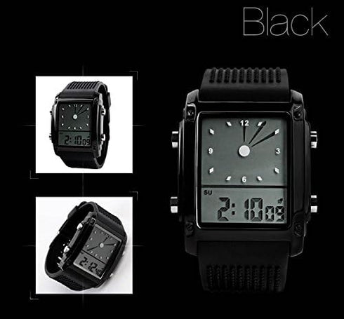 FANMIS Men's Waterproof Rectangle Dial Analog Digital Wrist Watch with Five LED Backlight Color Black...