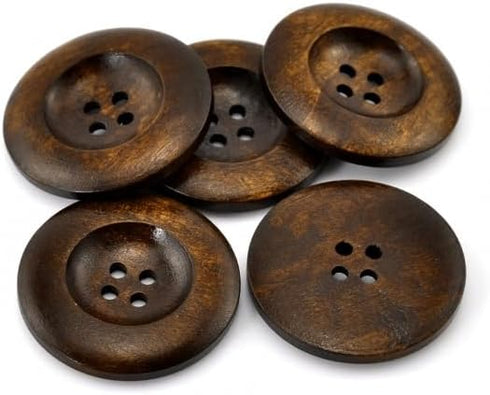 KARMELLING 20PC Wood Sewing Buttons Scrapbooking 4 Holes Round Dark Coffee Buttons 35mm(1-3/8") Dia...