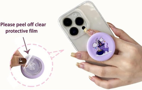 Cute Cat Soft Silicone Cover Expandable Collapsible Mobile Phone Grip Stand Holder for Smartphone Tablet Cell Phone Accessory (Purple)...