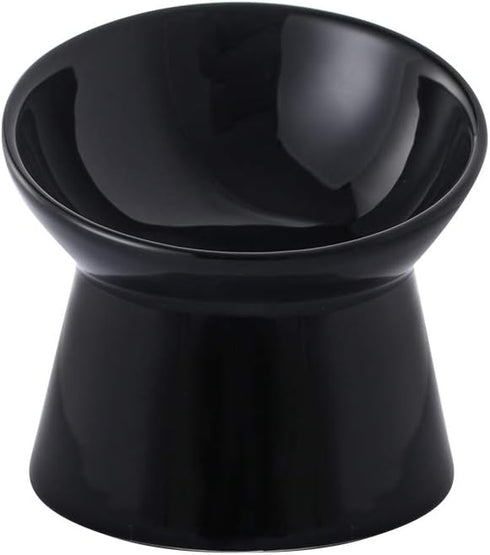Black Small Ceramic Raised Cat Bowls, Tilted Elevated Food or Water Bowls, Stress Free, Backflow Prevention, Dishwasher and Microwave Safe, Lead &...