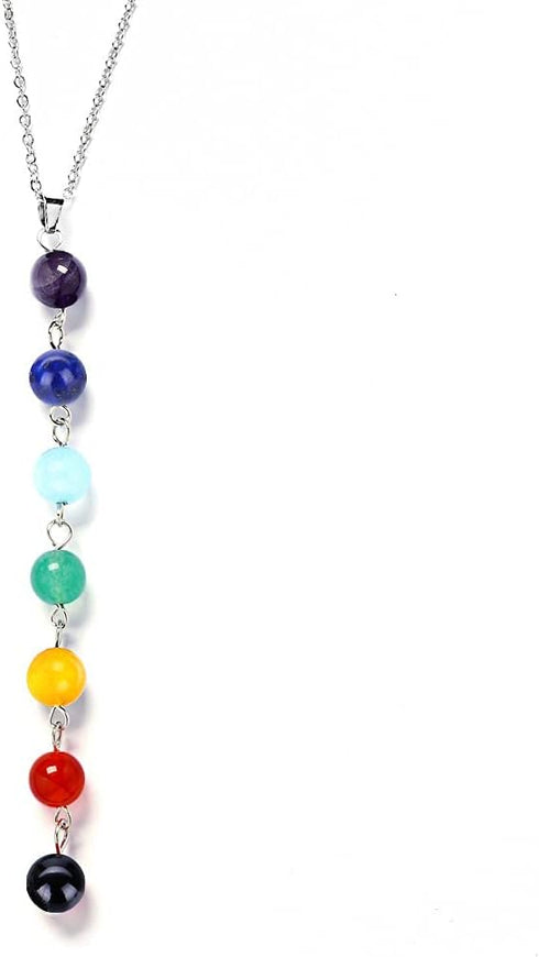 COLORFUL BLING 7 Chakra Lava Natural Stone Rock Gemstone Beads Yoga Reiki Healing Crystals Energy Balancing Necklace with Earrings Bracelet Jewelr...