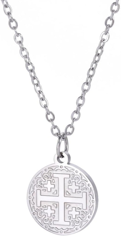 Jude Jewelers Stainless Steel Jerusalem Cross Religious Prayer Statement Pendant Necklace...