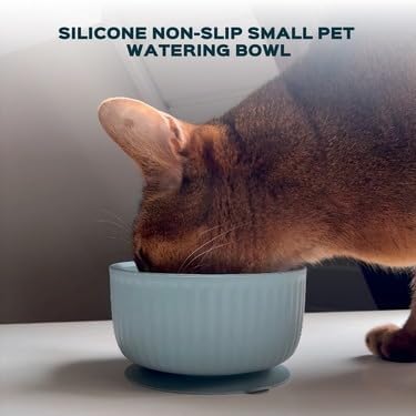 Cat Bowls with Suction Cup 400ml with Silicone Lid — Elevated Silicone Pet Dish with Non-Slip Bottom for Dry Food, Wet Food and Water — Silicone W...