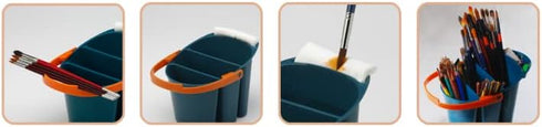 Mijello Art Organizer Water Bucket with Wiping Pad, 3 Compartments, 2 Liters, Blue with Orange Handle (92-WP4021)...