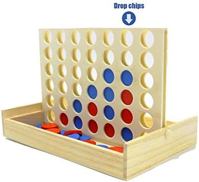 4 in a Row Wooden Board Game Foldable Line Up 4 Classic Family Toy Educational Toy for Kids and Family...
