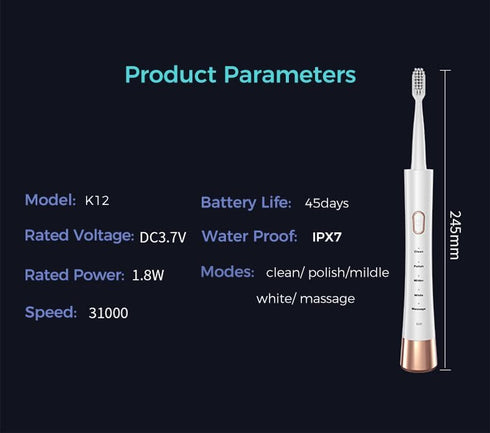 AUZZO Sonic Electric Toothbrush Adult 6 Mode USB Charger Rechargeable Toothbrushes...