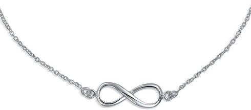 Bling Jewelry Romantic Heart Infinity Figure Eight Love Knot Charm Double Anklet Link Ankle Bracelet For Women .925 Sterling Silver Adjustable 9 T...