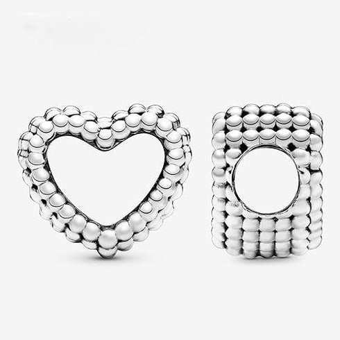 Beaded Open Heart Charm - Compatible Moments Bracelets - Jewelry for Women - Gift for Women in Your Life - Made with Sterling Silver For Mother's ...