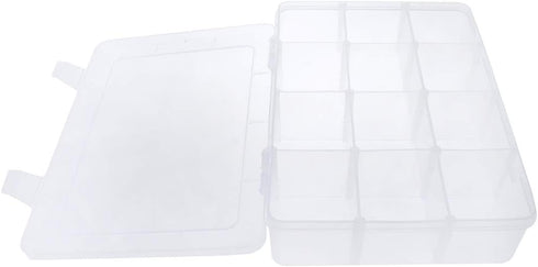 12 Grids Divided Storage Container Adjustable Hard Plastic Component Case with Removable Dividers for Items Organizing Storing...