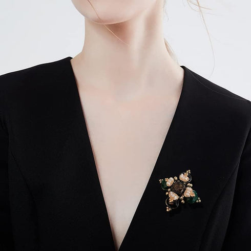 Retro Pearl Cross Brooch Pins for Women Fashion...