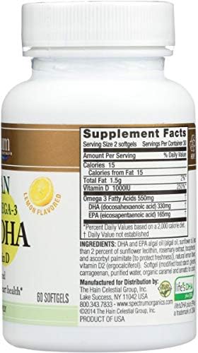 Spectrum Essentials Soft Gels, Vegan Ultra Omega-3 EPA and DHA with Vitamin D, 60 Count...