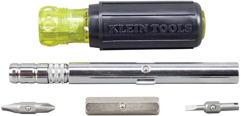 Klein Tools 32596 Multi-Bit Screwdriver /Nut Driver, Magnetic 8-in-1 HVAC Slide Drive Tool with Hex, Phillips, Schrader Bits, Nut Drivers...