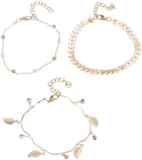 3Pcs Anklet Bracelets for Women Adjustable Boho Beach Crystal Gold Layered Beach Anklet Set Girls Cuban Link Foot Chain Jewelry Gifts...
