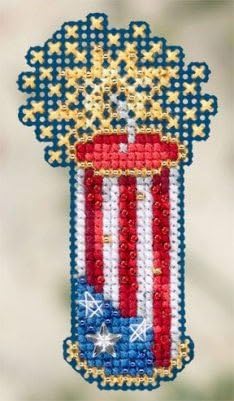 Firecracker Beaded Counted Cross Stitch Patriotic Ornament Kit Mill Hill 2012 Spring Bouquet MH18-2106...